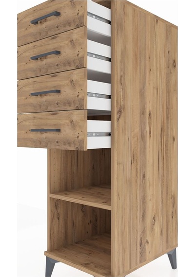 Kronos Dolap Tek Raflı 4 Çekmeceli 44x59x134 Çam-çam Atlas Çam