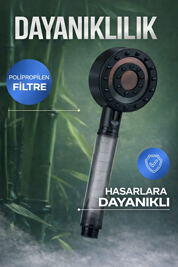 Filtreli Duş Başlığı 3 Yedek Filtre Hortum Mafsal Yüksek Basınçlı Siyah