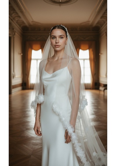 2,5 Mt Boy 1.5 Mt En Çiçekli Gelin Duvağı