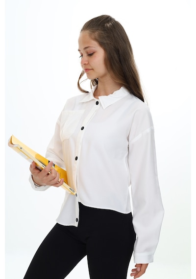 Toontoy Kız Çocuk Regular Fit Asimetrik Kalıp Düşük Omuz Uzun Kollu Basic Poplin Gömlek - Tek Cepli Beyaz Toontoy Kız Çocuk Regular Fit Asimetrik Kalıp Düşük Omuz Uzun Kollu Basic Poplin Gömlek - Tek Cepli Beyaz