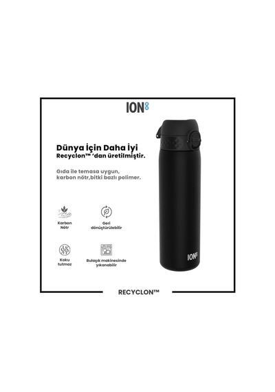 Ion8 - İnce Suluk - Siyah - 500 Ml - Sızdırmaz - Bpa İçermeyen