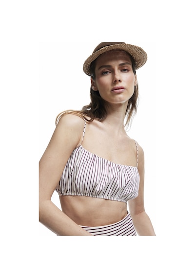 Koton Koton X Melis Ağazat - İp Askılı Gabardin Büzgülü Çizgili Kare Yaka Crop Bluz Bordo Çizgili 5sak30053uw Bordo Çizgili