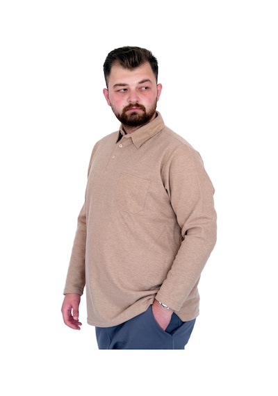 Mode Xl Büyük Beden Erkek Sweatshirtpolo Yaka Uzun Kol Waffle 23449 Bej Bej