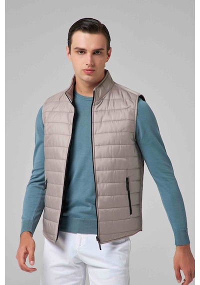 D's Damat Ds Damat Regular Fit Gri Dik Yaka Elyaf Dolgulu Mevsimlik Fermuarlı Yelek Mont 7HF07ORT42611
