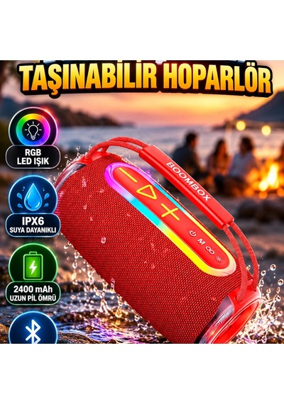 Ipx6 Suya Dayanıklı 20w Rgb Led Bluetooth 5.3 Taşınabilir Hoparlör 2400 Mah, Usb/sd/aux