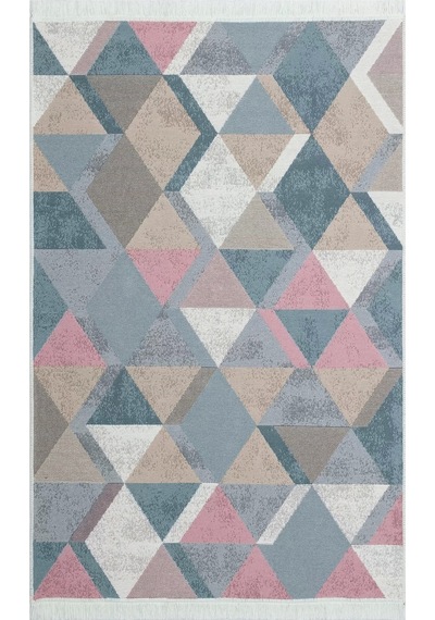 Arya Ar 10 Blue Pink %100 Geri Dönüşümlü Pamuktan Çift Taraflı Yıkanabilir Modern Dekoratif Kilim