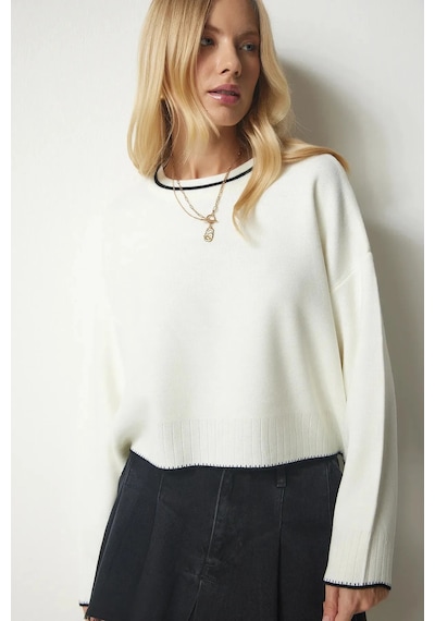 Melinoi Kadın Bej Ekru Basic Triko Kazak - Beige Ecru Basic Knitwear Sweater For Women Mqd001 Ekru Beyaz - 587876630 Ekru Beyaz