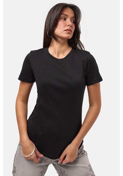 it's basic Kadın Siyah S6-1 Bisiklet Yaka Organik Koton T-shirt