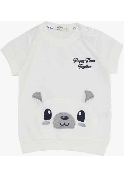 Breeze Erkek Bebek Kapri Takım Sevimli Ayıcık Nakışlı 9 Ay - 3 Yaş Ekru