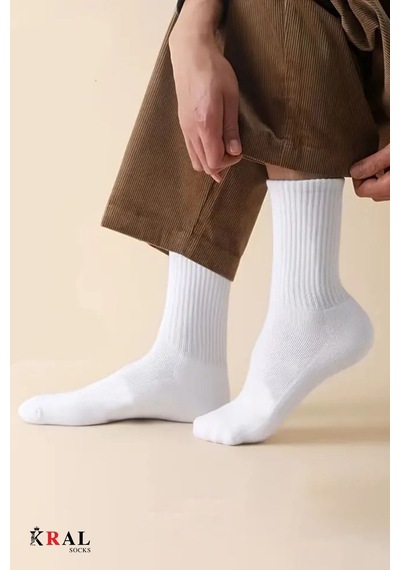 Kral Socks Unisex Beyaz 12 Çift Pamuklu Tenis Spor Uzun Soket Boy Çorap Beyaz