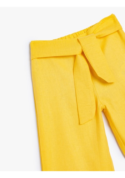 Koton Keten Bol Paça Pantolon Kemer Detaylı Sarı 4skg40181aw Sarı