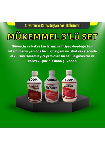 Royal Güvercinler İçin Mükemmel Üçlü Set Acidoral Pigeorex Pantonic  500 ML