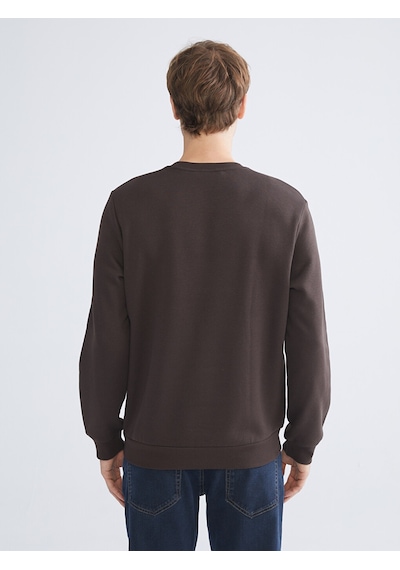 LC Waikiki Lc Waıkıkı Kahverengi Bisiklet Yaka Baskılı Erkek Sweatshirt