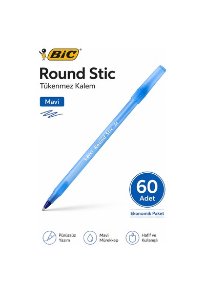 B.ı.c Round Stic Mavi Tükenmez Kalem 60'lı Paket