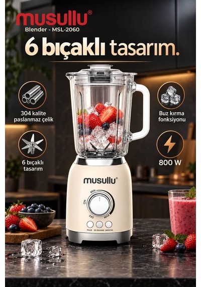 Musullu MSL-2060 800 W Cam Sürahi Retro Blender