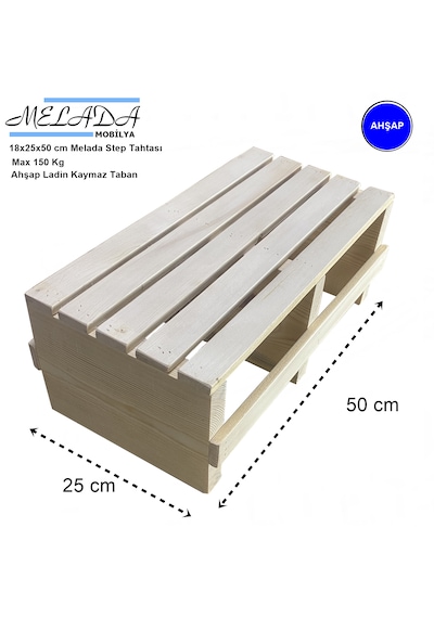 18 Cm Yükseklikte Doğal Ahşaptan Ev İçi Kullanıma Uygun Kaymaz Tabanlı Step Tahtası 18x25x50 Cm
