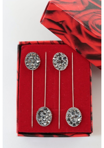 Numetal 4'lü Oval Taşlı Eşarp İğnesi. Şal İğnesi. Türban İğnesi. Başörtü İğnesi. Eşarp Ve Şal İğnesi Gümüş