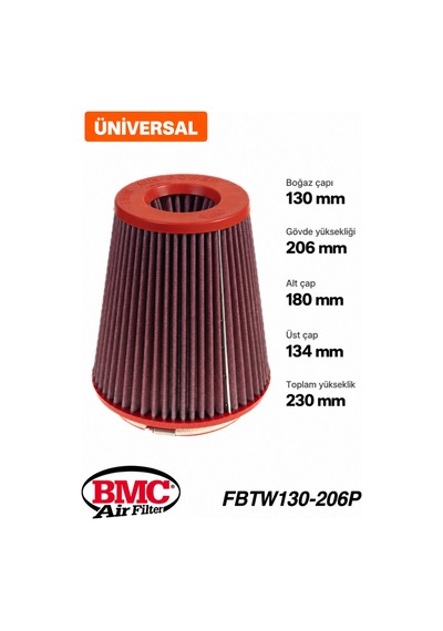 Bmc Fbtw130-206p Universal Konik Performans Hava Filtresi 130 Mm Boğaz / 206 Mm Yükseklik / Plastik Kapak