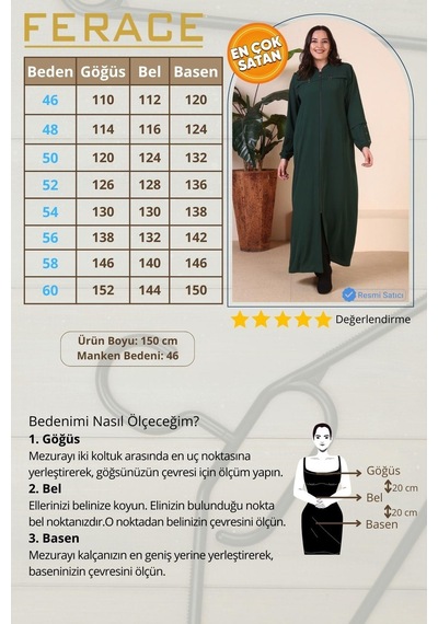 Kadin Buyuk Beden Ferace Kolları Düğme Detaylı Yazlık 001