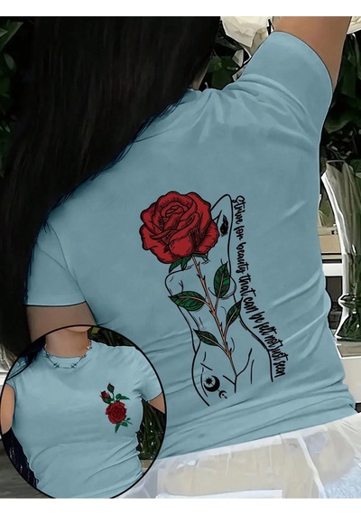 Flood Of Style Kadın Bebe Mavi Gül Kadın Baskılı Oversize