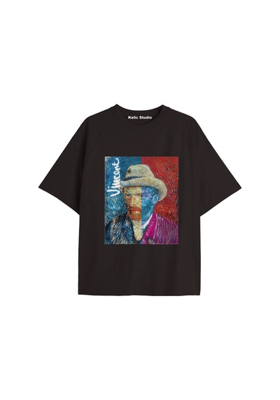 Kalic Studio Unisex Van Gogh Baskılı Oversize Tshirt Siyah-91