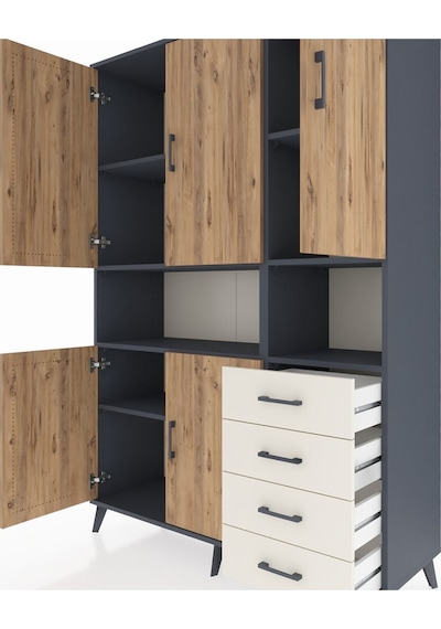 Hyperion Dolap 7 Raflı 4 Çekmeceli 5 Kapaklı 132x44x195 Antra... Antrasit