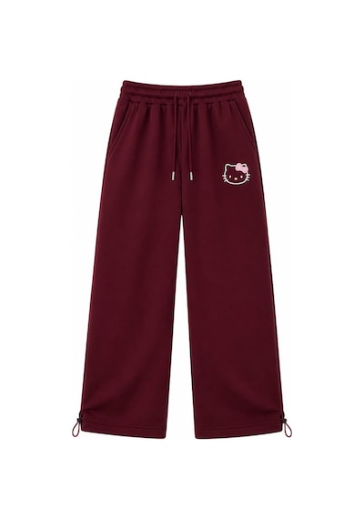 Zaee Hello Kitty Nakışlı Ayarlanabilir Paça Baggy Eşofman Altı Bordo