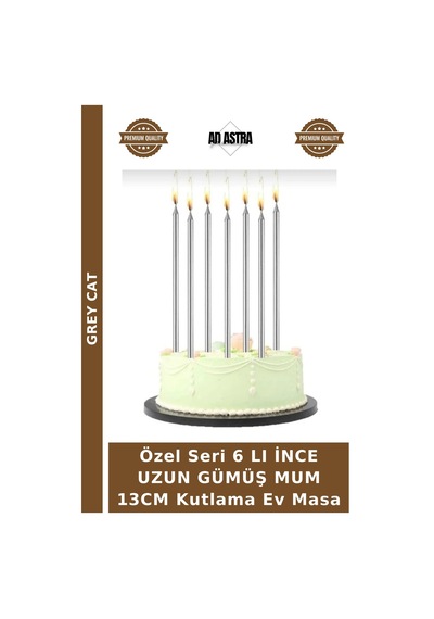 Özel Seri 6 Lı İnce Uzun Gümüş Mum 13cm Kutlama Ev Masa