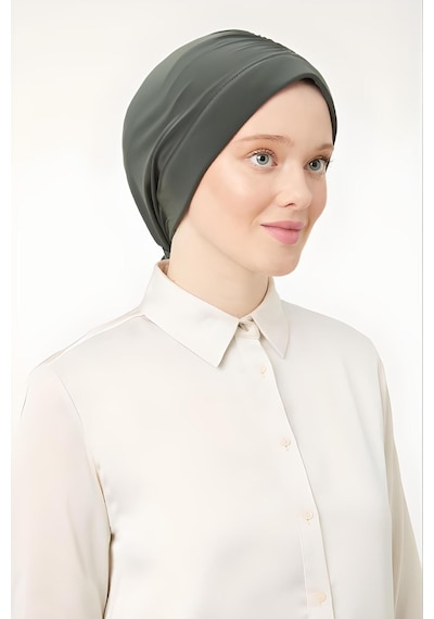 Melodi Scarf Kadın Tesettür Dubai Arkadan Bağlamalı Bone Şal Haki Haki