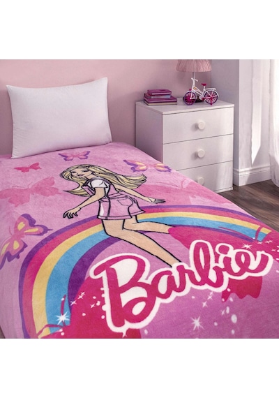 Lisanslı Barbie Sun Tek Kişilik Battaniye Beyaz