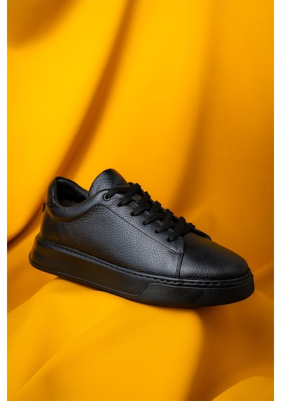 Hatemoğlu Casual Bağcıklı Erkek Deri Sneakers - Siyah