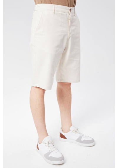 Braccas Erkek Beli Yarım Lastikli Keten Pamuk Karışımlı Slim Fit Şort Bej Bej