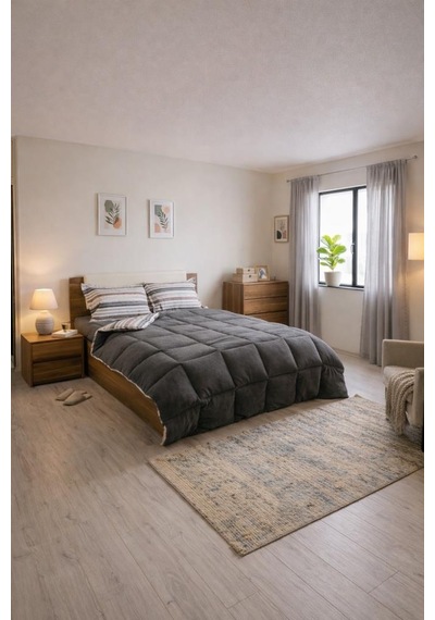 Sherpa Peluş Çift Kişilik Lastikli Çarşaflı Comforter Set Antrasit
