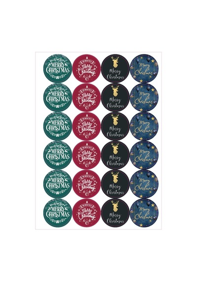 24 Adet - Deer & Merry Christmas Sticker - Yılbaşı Sticker - Yılbaşı Süsü - Paketleme Sticker Çok Renkli