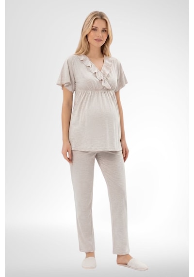 Mecit Pijama Mecit 6403 Sabahlıklı Lohusa Pijama Takımı Vizon