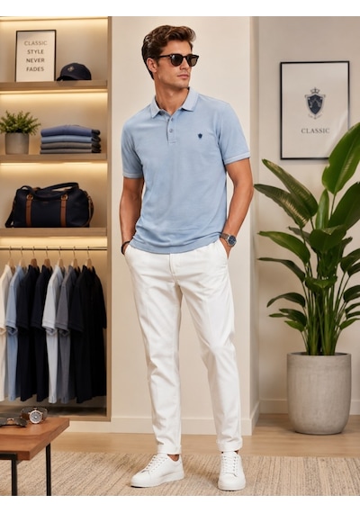 Erkek Mavi Polo Yaka T-shirt