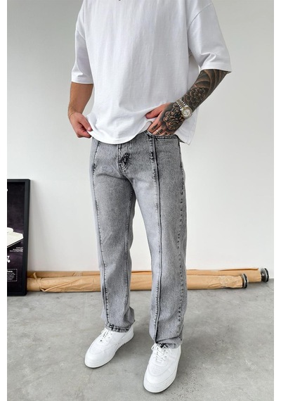 Gri Ön Tasarım Çımalı Baggy Pantolon
