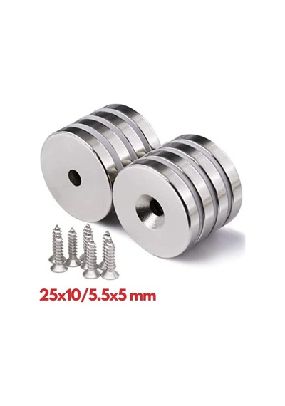 50 Adet 25x10/5x5,5 Mm Neodyum Mıknatıs Havşa Delikli Magnet Vida Atılabilir N35 Nikel Paslanmaz diğer