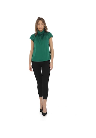 Yaka Drape Detaylı Saten Bluz 01-yeşil