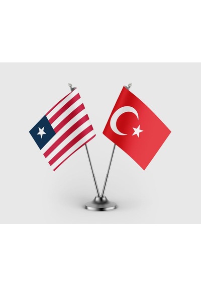 Liberya Bayrağı Ve Türkiye Bayrağı İkili Saten Masa Bayrağı Takımı Diğer