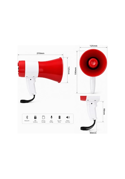 Magicvoice 619u 50 Watt Şarj Edilebilir El Megafonu Bluetooth Ve Ses Kayıt Destekli Megafon