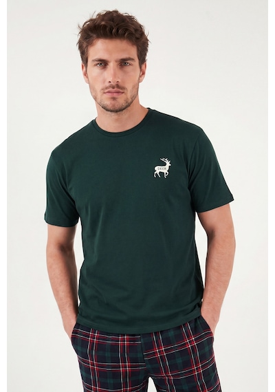 Buratti Kareli Pamuklu Regular Fit Şortlu Pijama Takımı Erkek Pijama Takımı 6572022 Yeşil