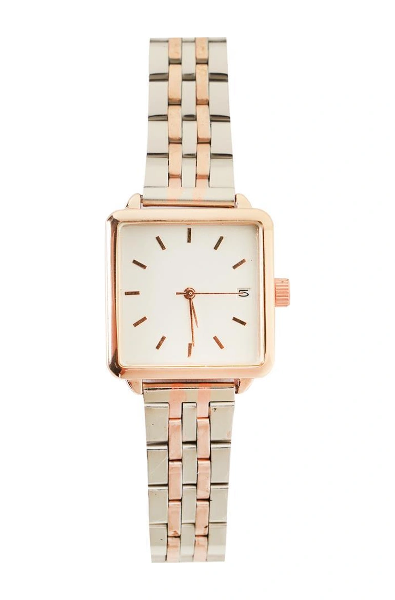 Fully Rose Kasa Rose Gold Gümüş Kare Kadın Kol Saati Rose Gold