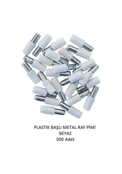 Plastik Başlı Metal Raf Pimi, Beyaz 500 Adet Beyaz