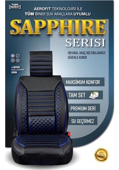 Mini Cooper Deri Oto Koltuk Kılıfı Ön Arka Set Siyah Mavi Elit Model Şhn