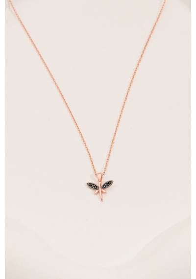 Oniks Taşlı Rose Minimal Yusufçuk Gümüş Kolye