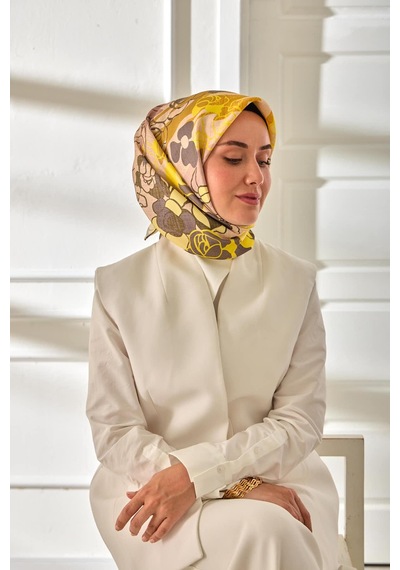 Silk Home Twill İpek Eşarp 11483-31 Gül Kurusu, Pudra, Butter Yellow, Sarı