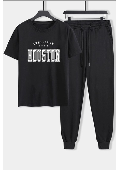 Uyguntarz Unisex Houston Baskılı 2'li Eşofman Takımı Siyah