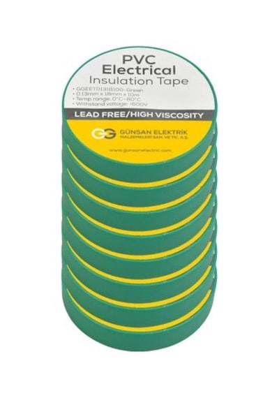 Yeşil Elektrik İzolasyon Bandı - 10 Adet 0.13 Mm Kalınlık 18 Mm Genişlik
