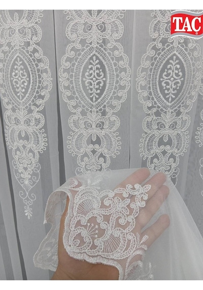 Nakışlı Kort Damask Salon Model Tarz Tasarım Safron Exculusive 1e3kat Pileli Tül Perde F-safron
